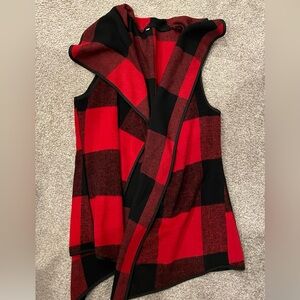 Red and Black Plaid Sleeveless Vest